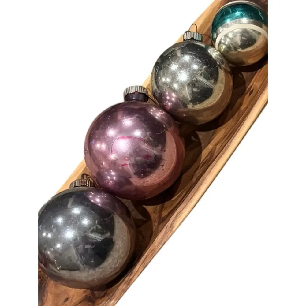 Vintage Shiny Brite Mercury Glass Ornaments Mixed Sizes Purple Silver Stripe MCM